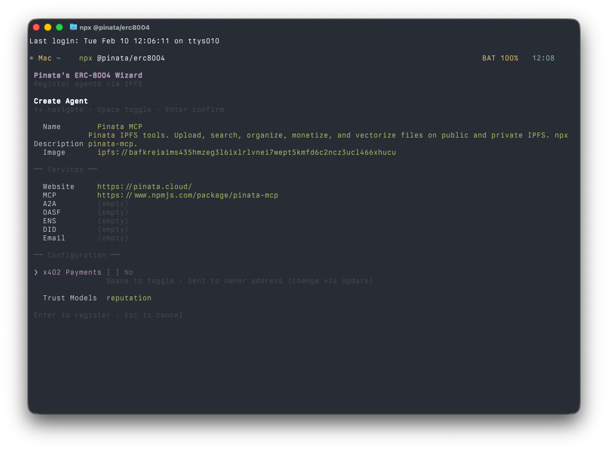 Screenshot — wizard prompts showing name, description, and image fields filled in.